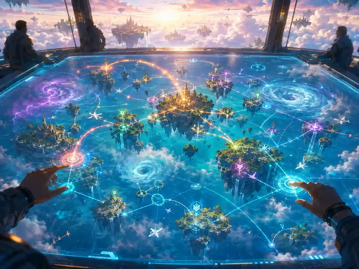Holographic route table with floating islands and air routes